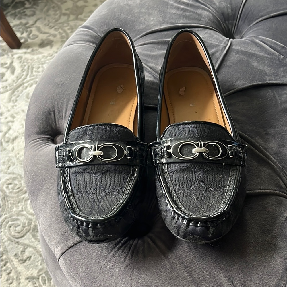 Coach Black Patent Leather Loafers with Horsebit Detail